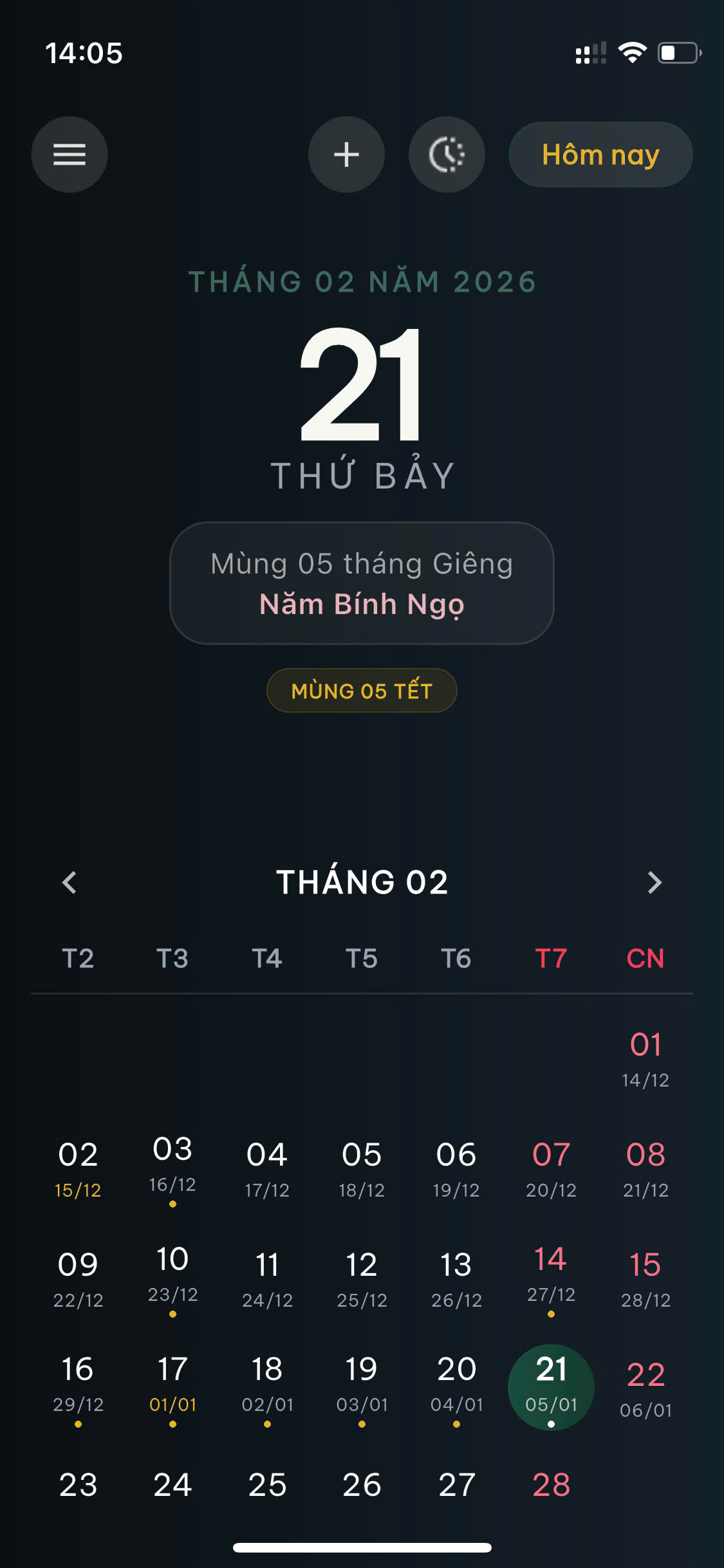 Giao diện tra cứu lịch vạn niên 2026 trong Lịch VN Lạc Hồng